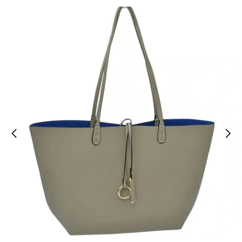 Charming Charlie Reversible Vegan Tote Bag Beige and Blue - Picture 1 of 10
